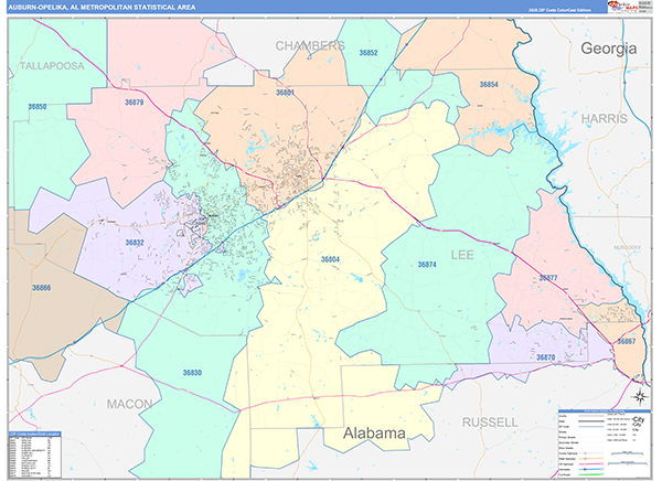 Auburn-Opelika Metro Area Wall Map